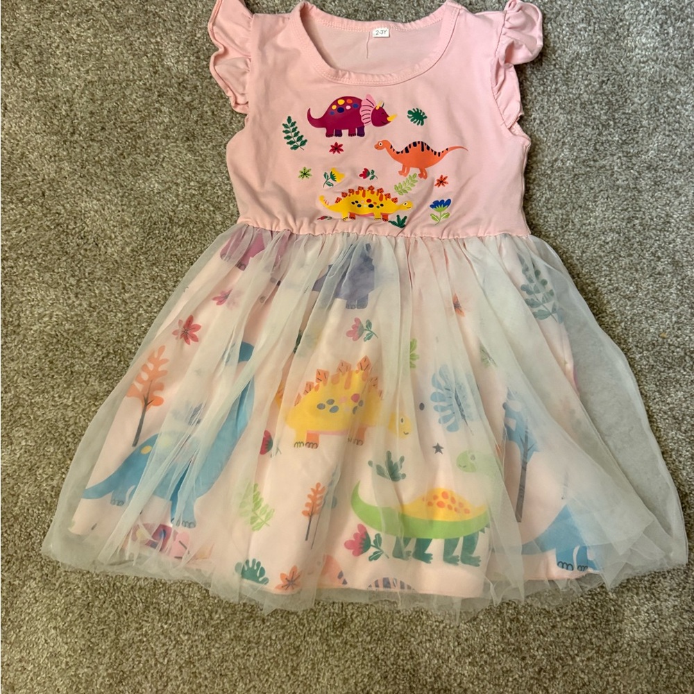 Pink Dinosaur Print Kids Dress